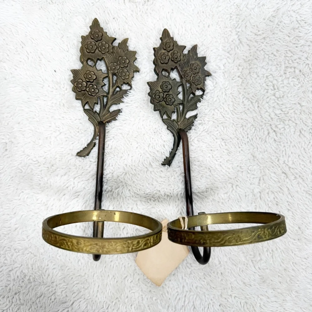 Vintage Set of Brass Sconces Art Nouveau Floral Candle Vase Votive Holders 9.75